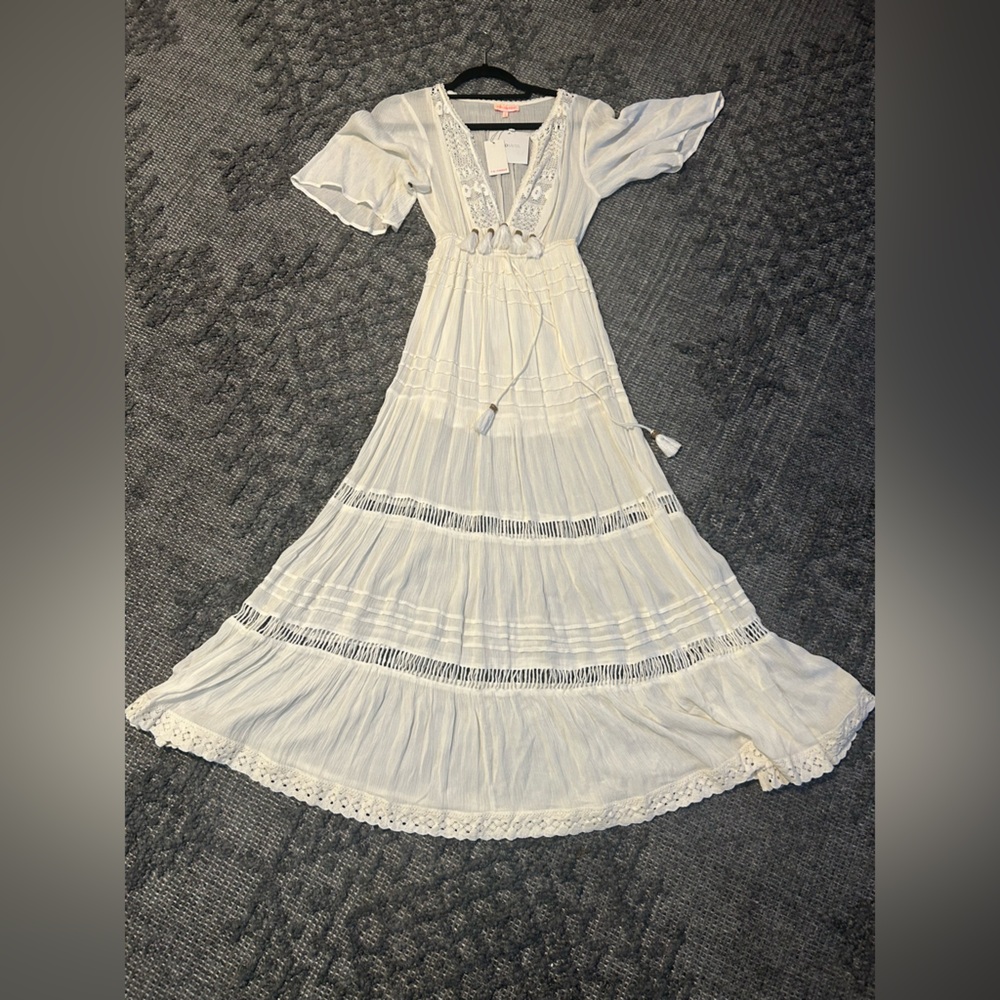 re:named White Maxi Dress Lace & Tassel Elegant Summer Dress NEW